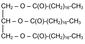 Chemische Strukturformel eines Fettes mit drei langen Kohlenwasserstoffketten.